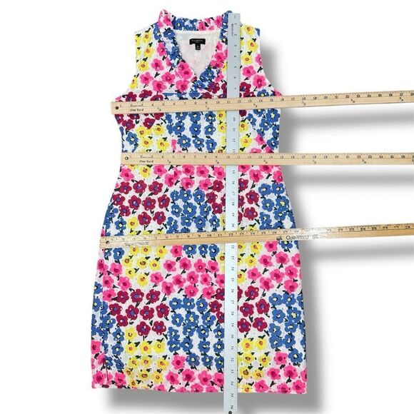 Talbots Petite Floral Eyelet Ruffle Trim Neck Sleeveless Dress White Multi 2P - Picture 14 of 15